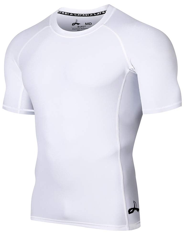 LAFROI Men's Short Sleeve UPF 50+ Baselayer Compression Rash Guard (Sym White, SM) - Image 1